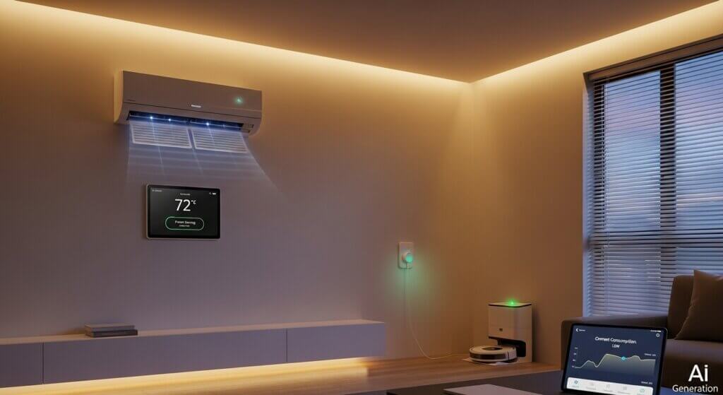 스마트홈 에너지 절약 가이드: 전력 소비 분석과 절감 루틴 설정법 3 스마트홈 자동 절전 루틴이 작동 중인 거실